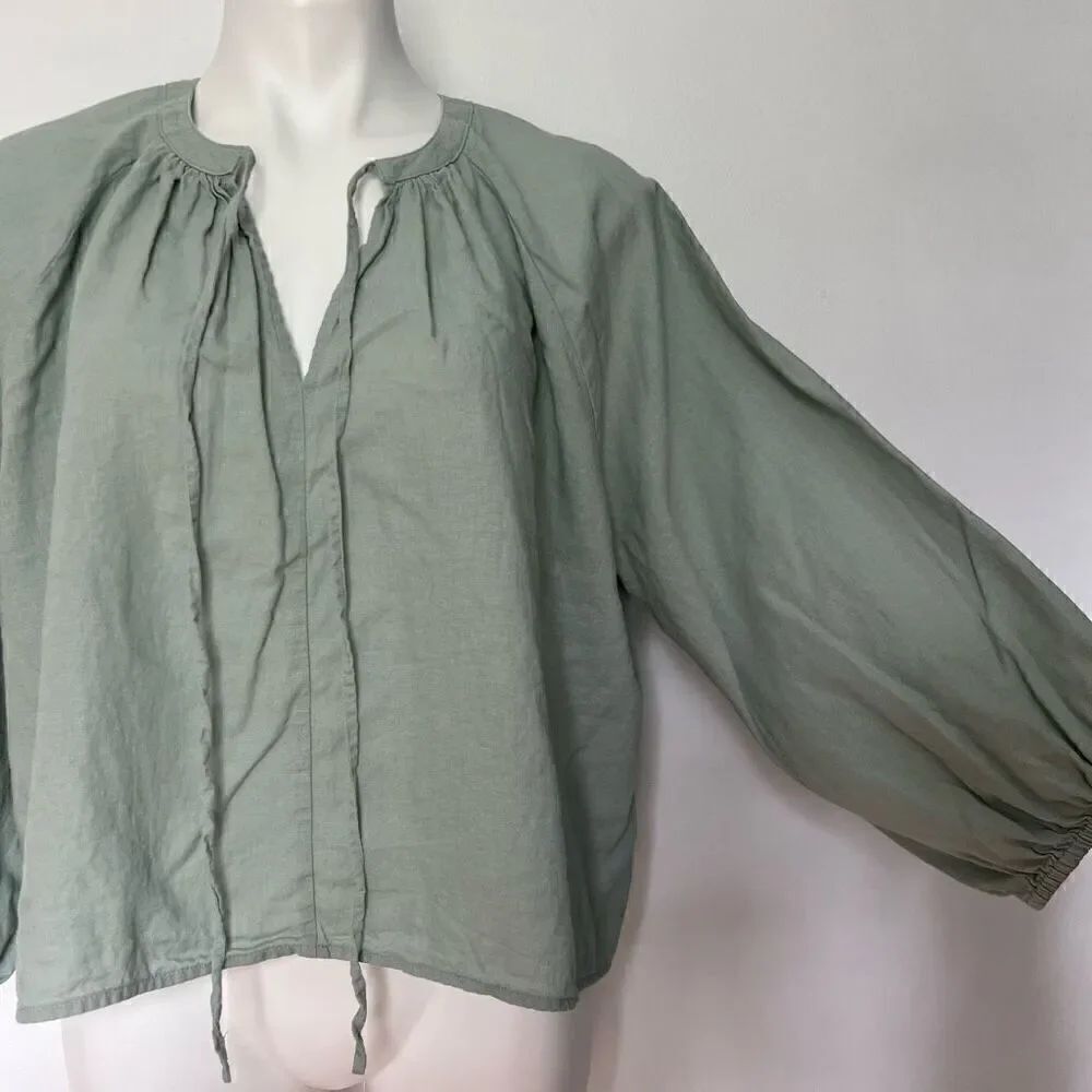 A New Day linen blend puff sleeve blouse